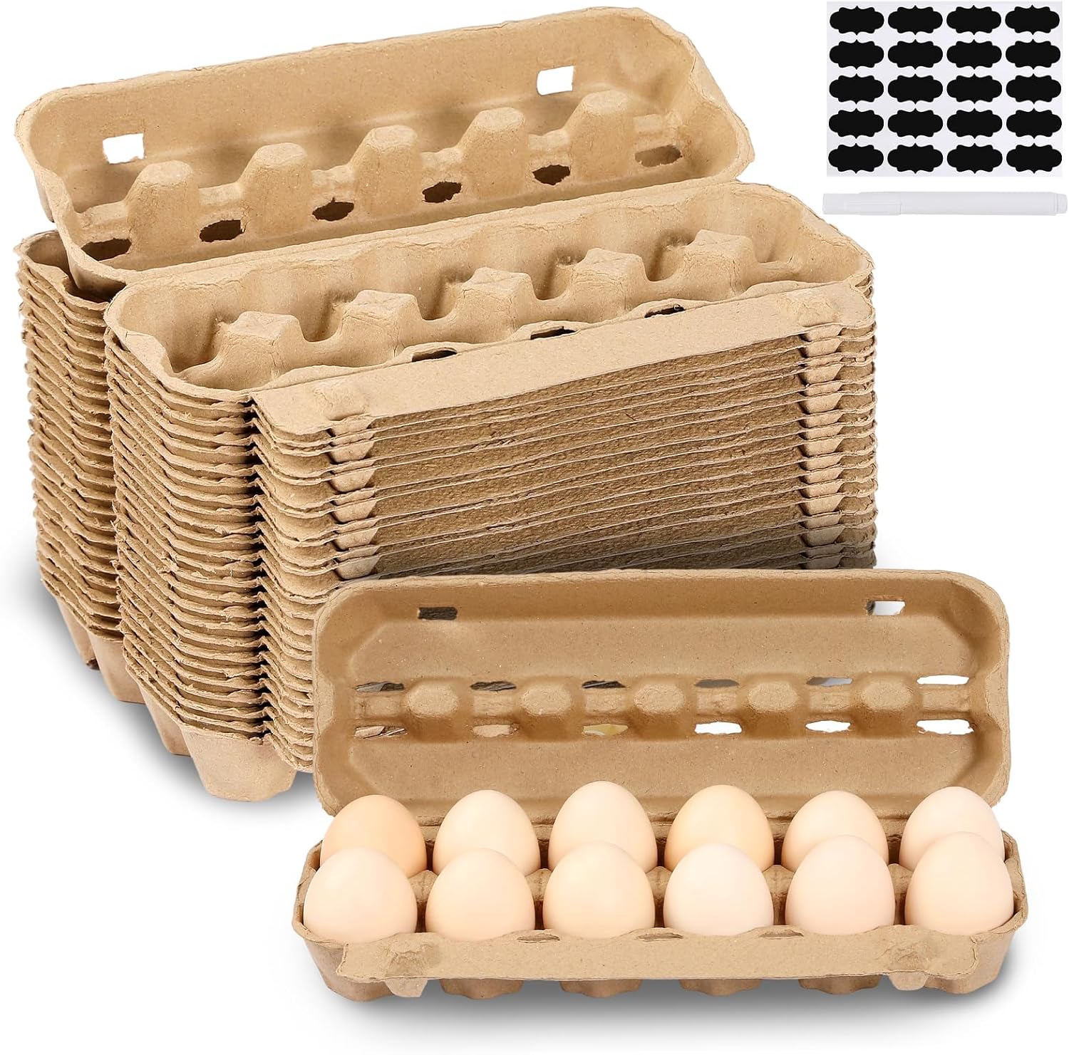 25-Pack Empty Egg Cartons 12 Count,Natural Paper Pulp Egg Cartons Bulk for Fresh Eggs Storage,Reusable Cardboard Eggs Holder for Farm, Kitchen, Organizing & Transport