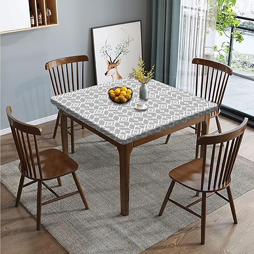 Miniatura 2 de Manteles cuadrados marroquíes ajustables, borde elástico con geometría gris, para decoración del hogar, manteles lavables borrables, para interiores