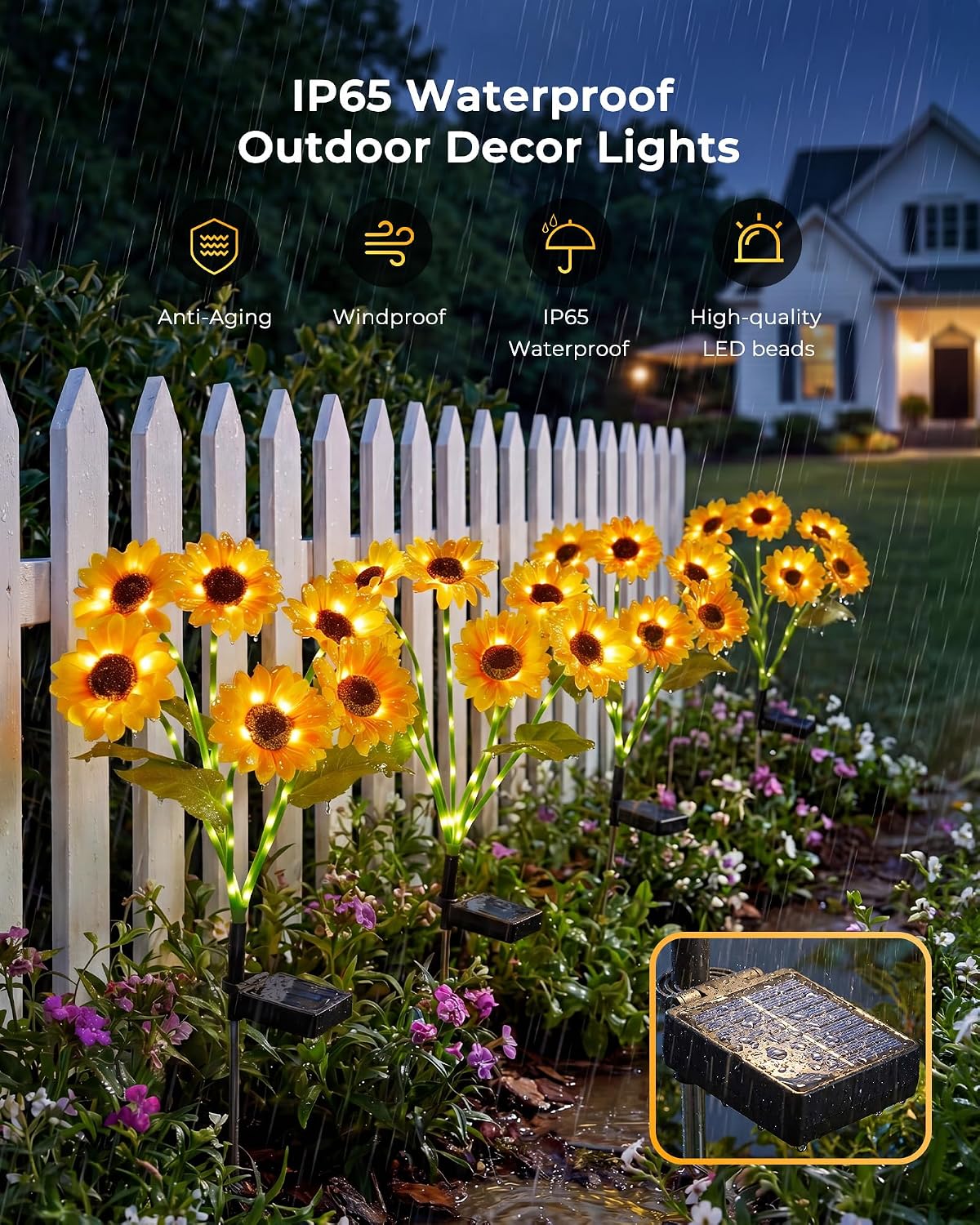 Brightown 3 Pack Solar Sunflowers Garden Decor,18 Solar Powered Sunflowers for Outside with Glowing Stems, Waterproof Solar Flowers Outdoor, Auto On Off Decorative Stakes Light for Yard, Patio, Lawn