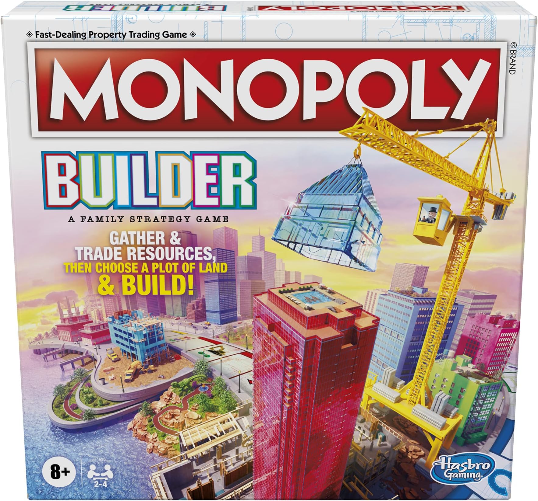 Monopoly Builder Board Game for Kids and Adults, Strategy Games, Family Board Games, for Kids 8 and Up, 2-4 Players