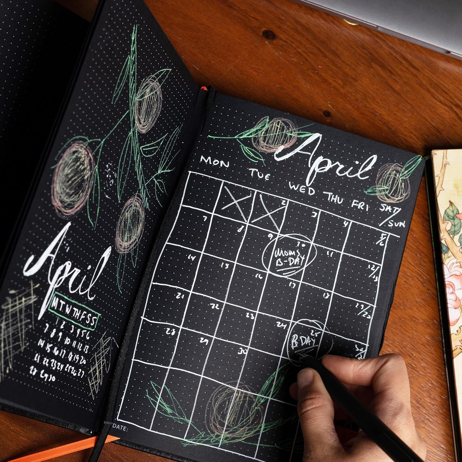 Notsu Pitch Black Paper Notebook B5 Dotted Journal 2pk | Minimalist Bullet Dot Grids with 160 Black Pages of Premium Thick 150gsm Paper, Vegan Leather Hardcovers