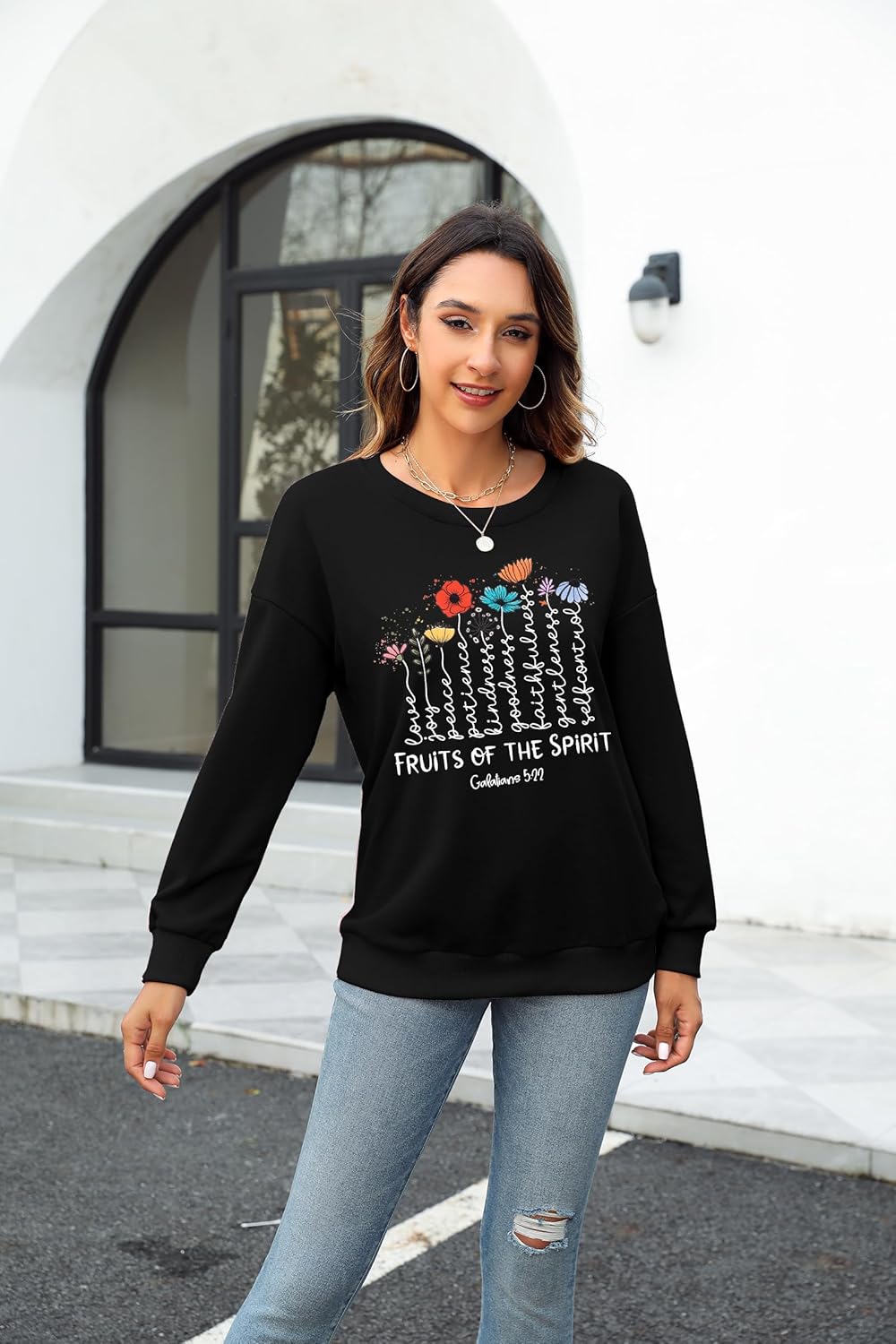 KIDDAD Christian Sweatshirts for Women Jesus Sweatshirt Bible Verse Sweatshirt Fruits of the Spirit Long Sleeve Pullover - Image 5