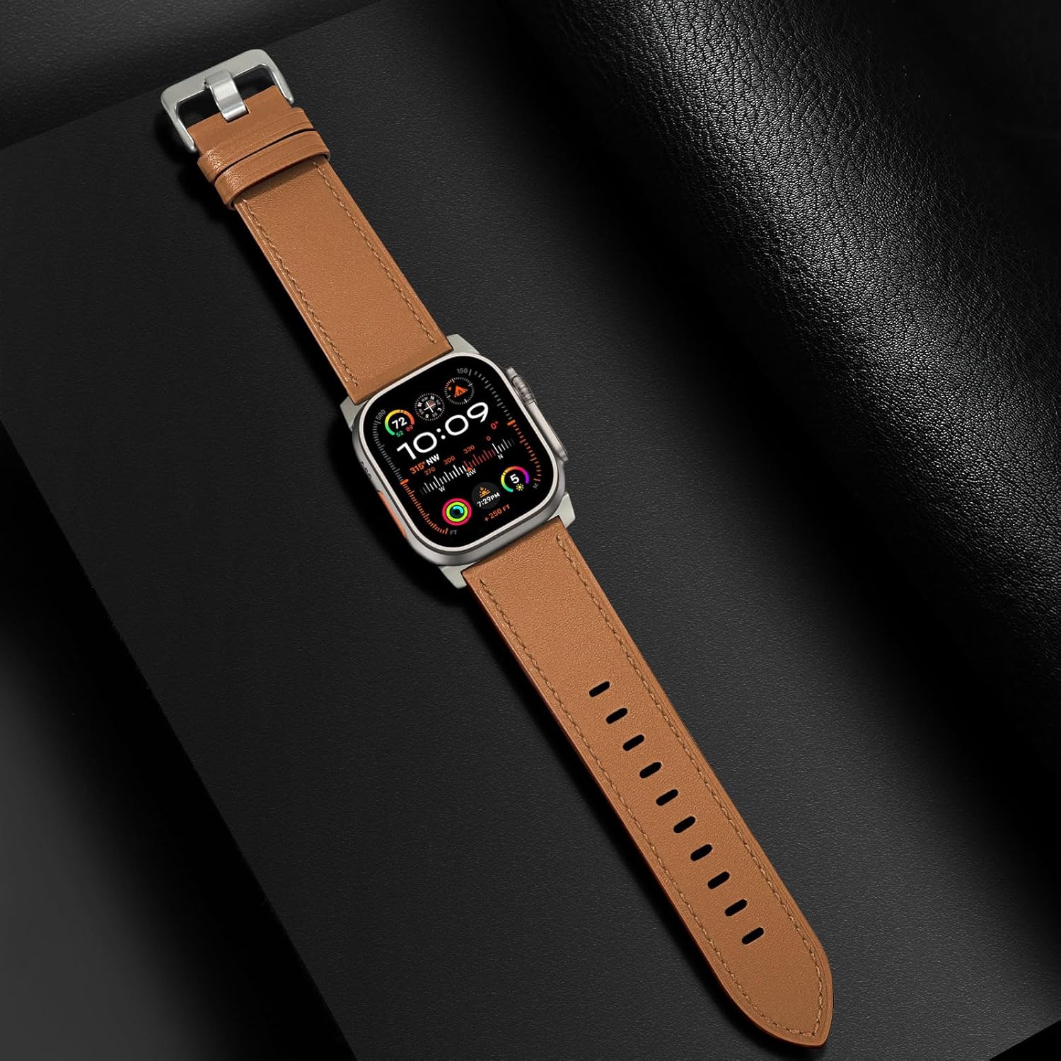 UUPWPOKT Leather Band Compatible with Apple Watch Ultra 3/2/1 Band 49mm 46mm 45mm 44mm 42mm Men, Genuine Leather Strap for iWatch Ultra Series 11 10 9 8 7 6 5 4 3 2 1 SE 3/2/1, Light Brown/Titanium - Image 5