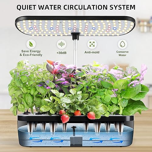 Miniatura 2 de Sistema de cultivo hidropónico de 12 vainas, kit de jardín de hierbas para interiores, altura ajustable con temporizador automático, luz LED de