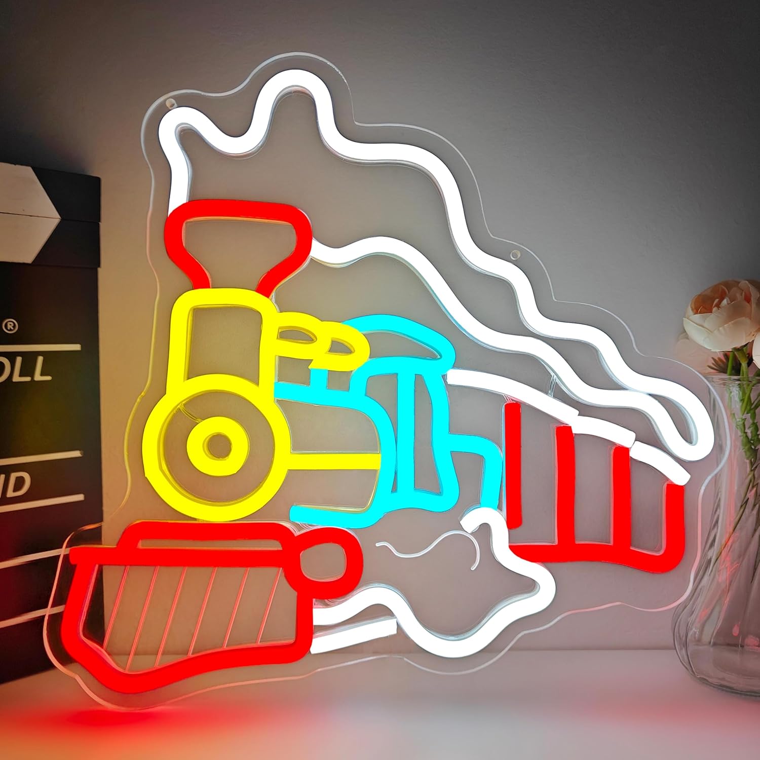 Steam Train Neon Sign for Wall Decor Train Birthday Decorations Dimmable Led Neon Light Up Signs for Kids Boys Room Bedroom Decor Game Room Man Cave Home Wall Art Gift