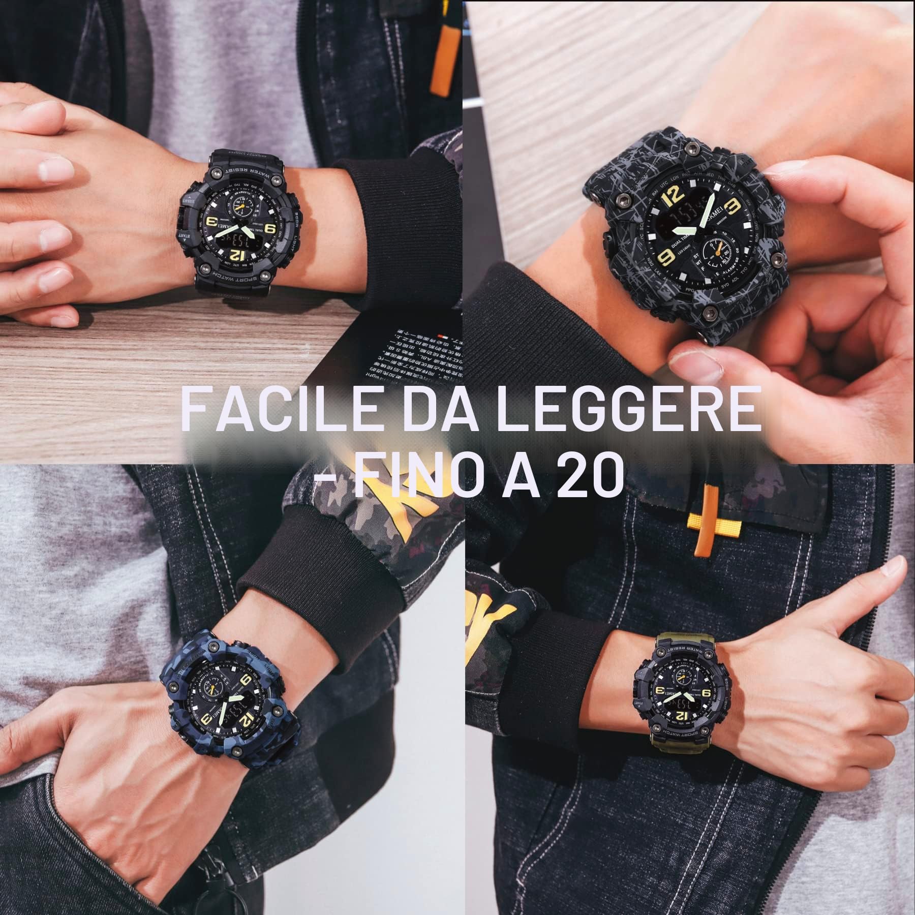 Orologio militare da uomo Camouflage Sport Outdoor Impermeabile Orologi da polso Data Multi Funzione con LED Allarme Tempo Multiplo