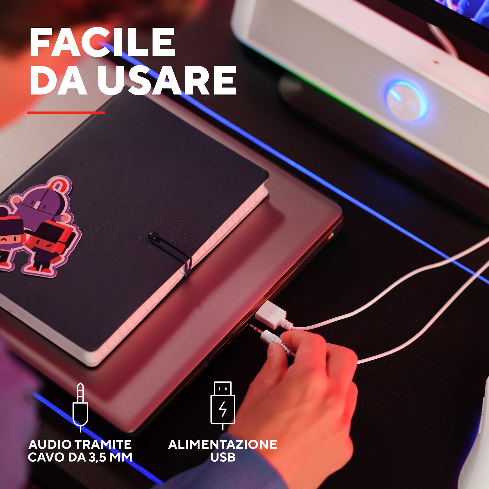 Trust Gaming GXTrust 1619W Rhox Soundbar PC Illuminata RGB, 12W Casse PC Stereo Speaker con Illuminazione Regolabile, Alimentazione USB, Jack 3.5 mm, Altoparlanti per Computer Laptop TV, Bianco