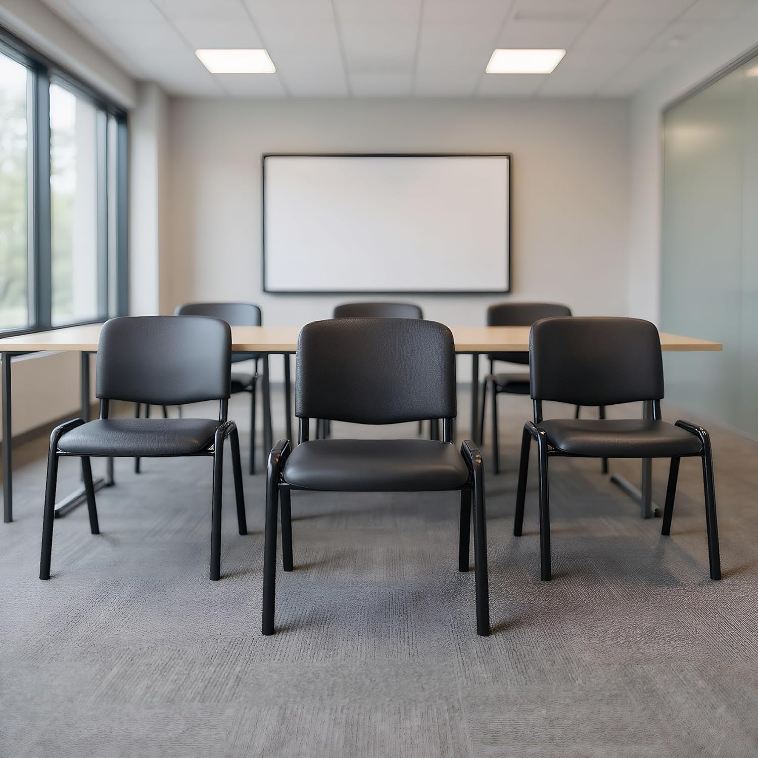 Wahson Leather Reception Chairs with Desk Attached, Black Stackable Waiting Room Chairs, Black Classroom Chair for Student/Office/Conference Room/Meeting/Church, 5-Packs