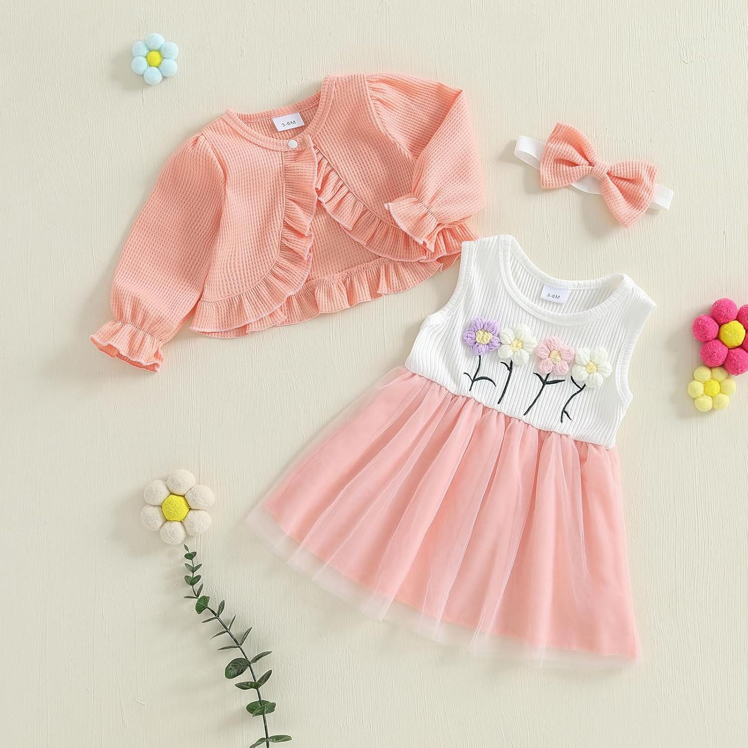 ZAXARRA Toddler Baby Girls Fashion Outfits Sleeveless Flower Print Dress Long Sleeve Ruffle Coat Bow Headband Clothing sets - Image 7