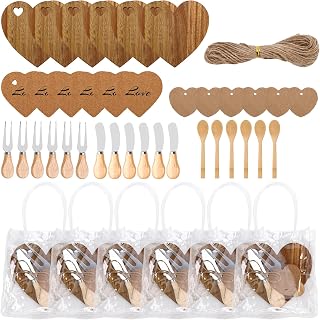 6 Set Heart Shaped Charcuterie Board Wood Bridal Shower Prizes for Game Winners Heart Charcuterie Board Bulk Mini Cheese Board Set with Cheese Knives Fork Set for Baby Shower Prize Wedding (Acacia)
