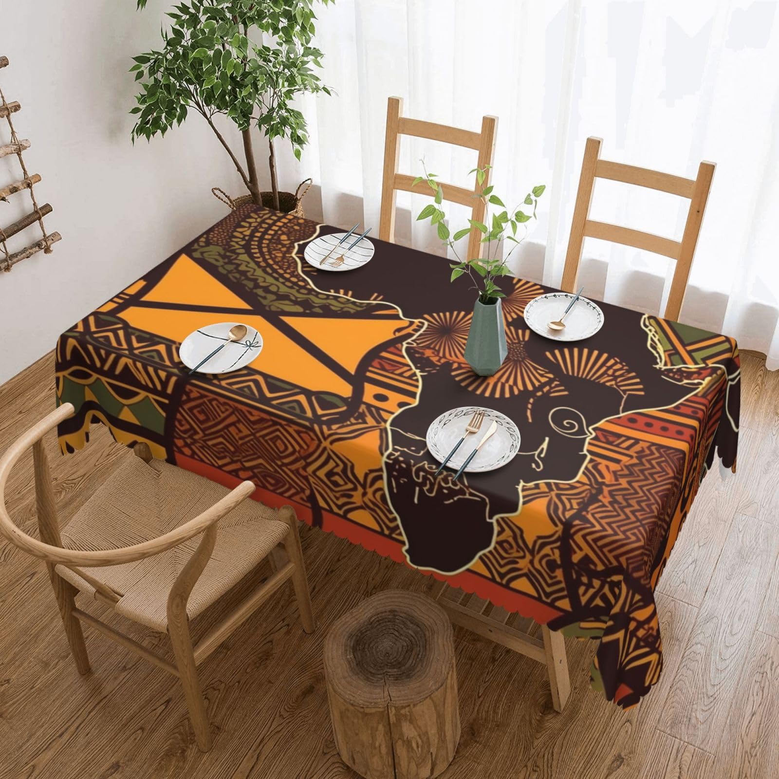 FodPand African Map Ethnic Pattern Tablecloths for Rectangle Tables 54 x 72 Inch - Reusable Washable Dining Table Clothes - Stain and Wrinkle Resistant Decorative Fabric Table Cover for Wedding Party