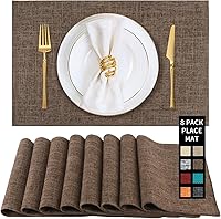 Vista 30 de Juego de 2 manteles individuales y posavasos de piel sintética, redondos de cuero para mesa de comedor, resistentes al calor, antideslizantes