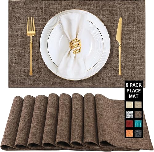 Miniatura 22 de Juego de 2 manteles individuales de piel sintética y posavasos, resistente al calor, impermeable, lavable, fácil de limpiar, manteles individuales