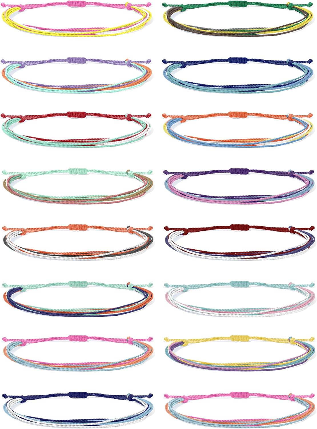 Dcfywl731 16 pulseras onduladas de cuerda para adolescentes y niñas, coloridas hechas a mano, trenzadas, pulseras de amistad, pulseras bohemias para