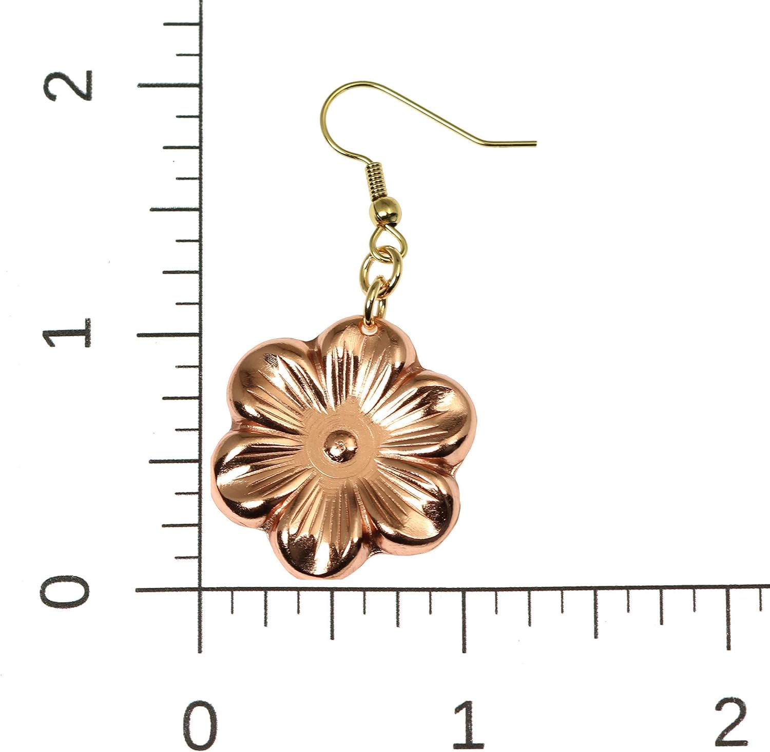 John S. Brana Copper Cherry Blossom Flower Earrings, Brass French Hooks, 2 Inches Long, Tarnish Resistant - Image 6