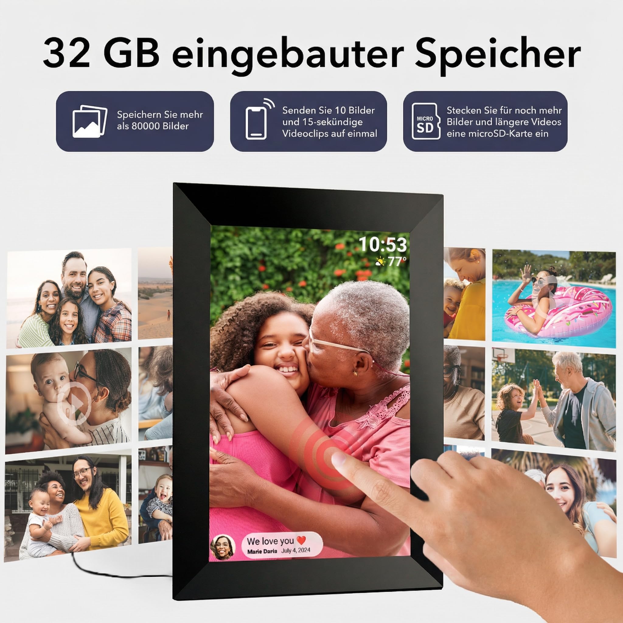 Universum DBR 400 - Digitaler Bilderrahmen 10,1 Zoll (25,7cm), schwarz | WLAN, Frameo App, IPS Touchscreen, 32GB Speicher, Für Fotos & Videos