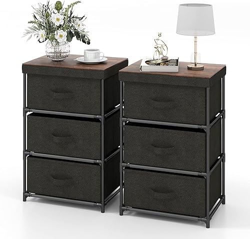 Miniatura 40 de GOFLAME Cómoda de tela con 2 cajones, mesita de noche para dormitorio, mesita de noche con contenedores y asas de tela extraíbles, mesa auxiliar