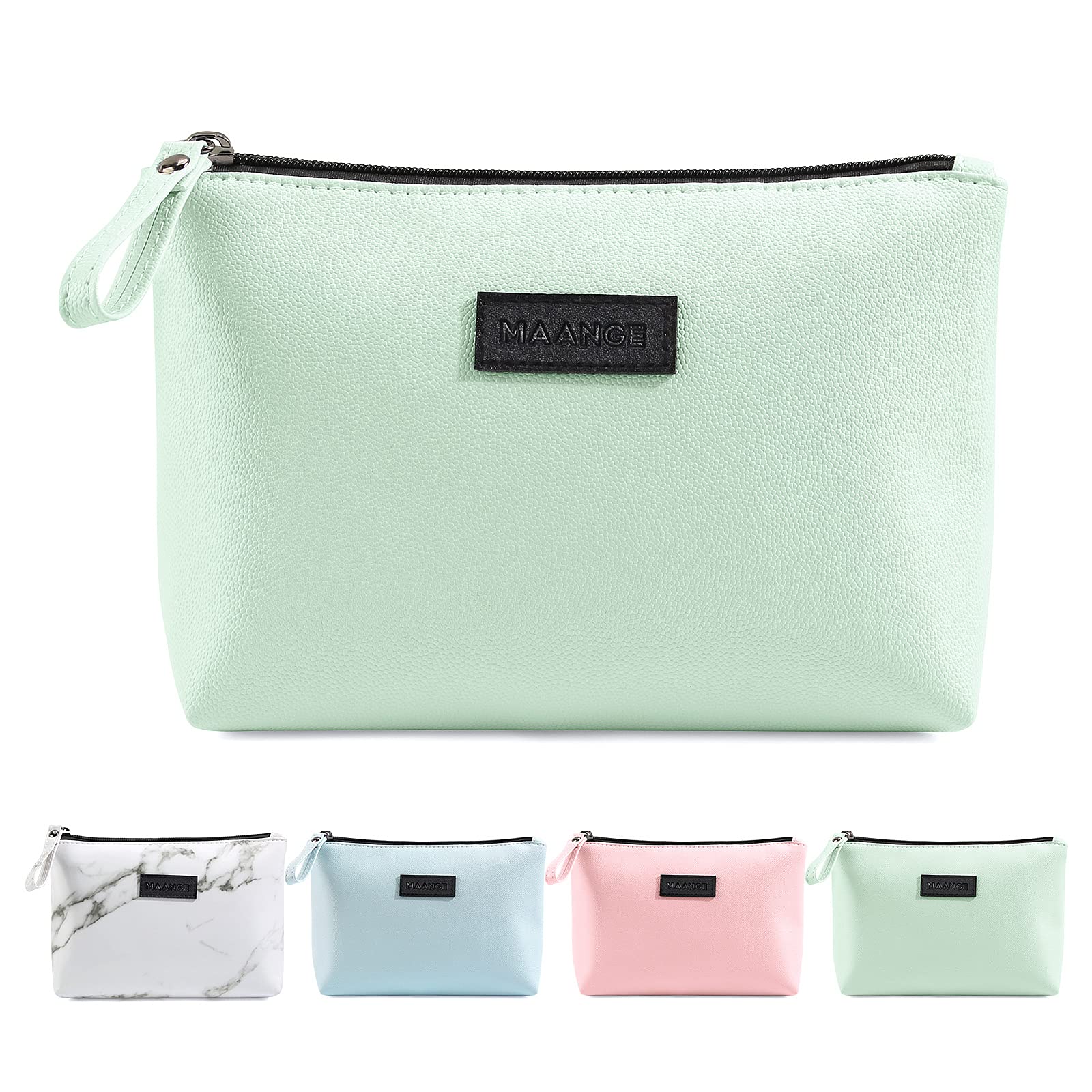 MAANGEMakeup Bag for Purse MAANGE Small Travel Cosmetic Bag Makeup Pouch PU Leather Portable Versatile Zipper Pouch for Women