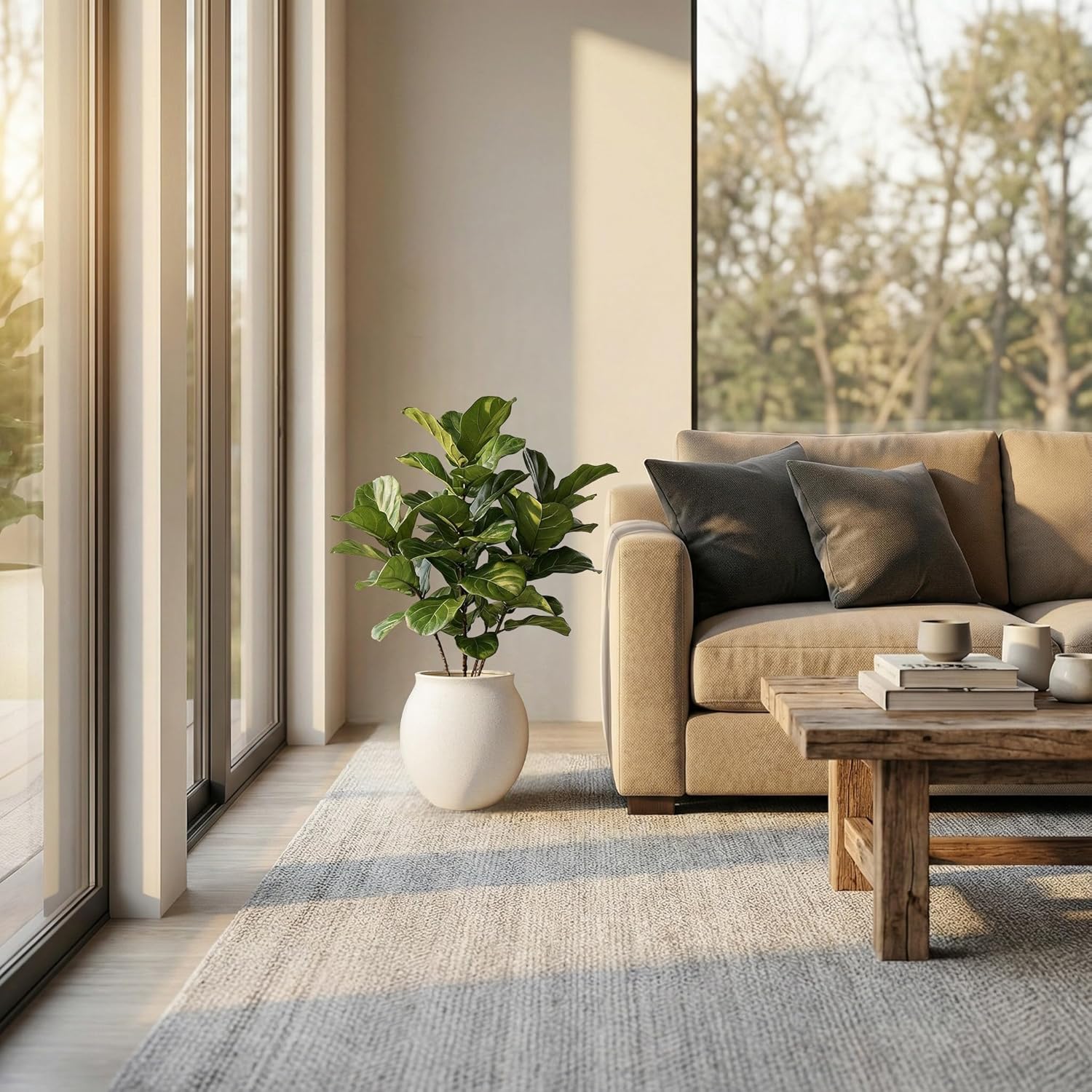 Round Wide Mouth White Ceramic Vase -9.7" Large Flower Pot with Drainage Hole for Indoor Plants, Gravel Textured Cream White Vase & Planter for Home Decor