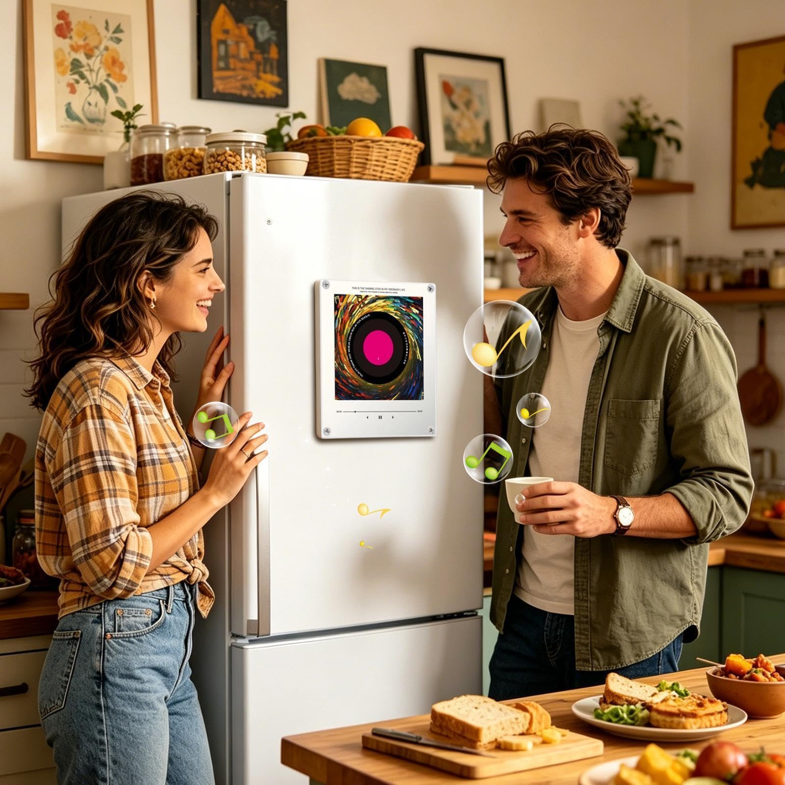 Magnete da Frigo Musicale Adesivi di Registrazione Sonora con Rotante | Magnete da Frigorifero Cantante con Luce per in armadietto, festa, posto di lavoro, appartamento, cucina e casa
