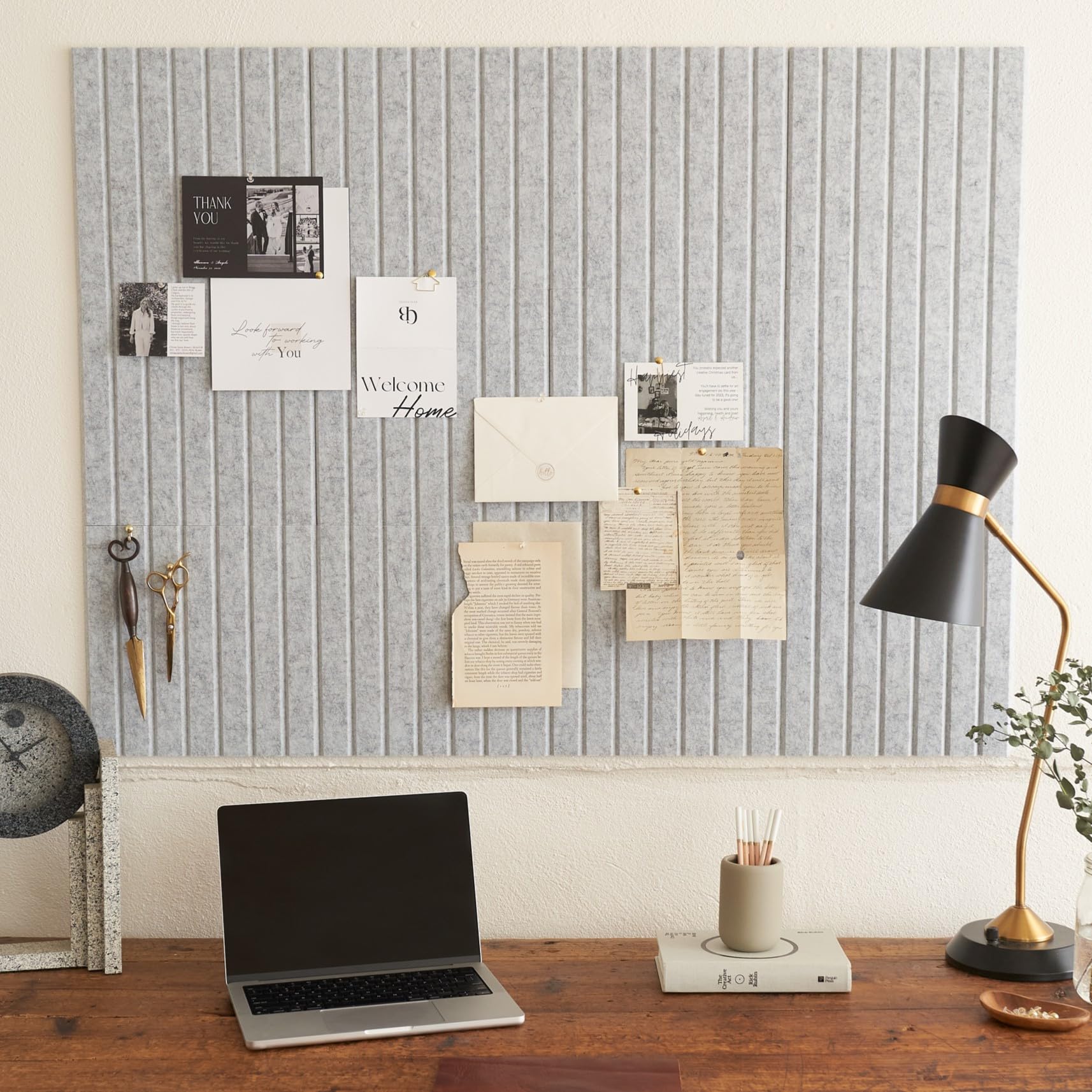 Large Felt Bulletin Board - Stylish Perfectly Sized 35" x 47" Cork Board Alternative for Office & Wall Decor – 12 Customizable Adhesive Tiles w/Golden