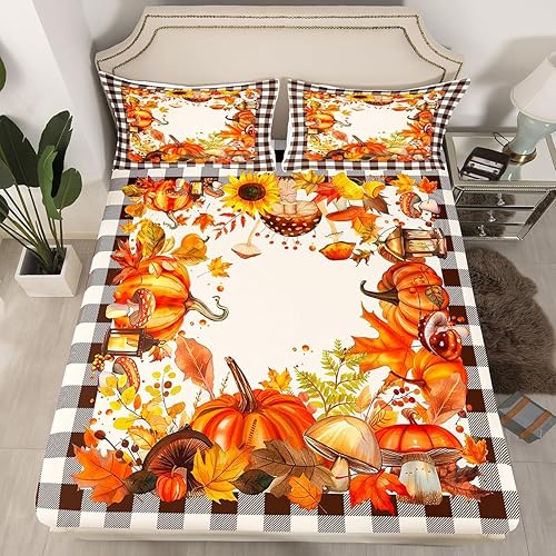 Miniatura 2 de Juego de ropa de cama tamaño Queen, diseño vintage de cosecha de otoño para dormitorio del hogar, hojas de arce otoñal, girasol, regalos de Acción