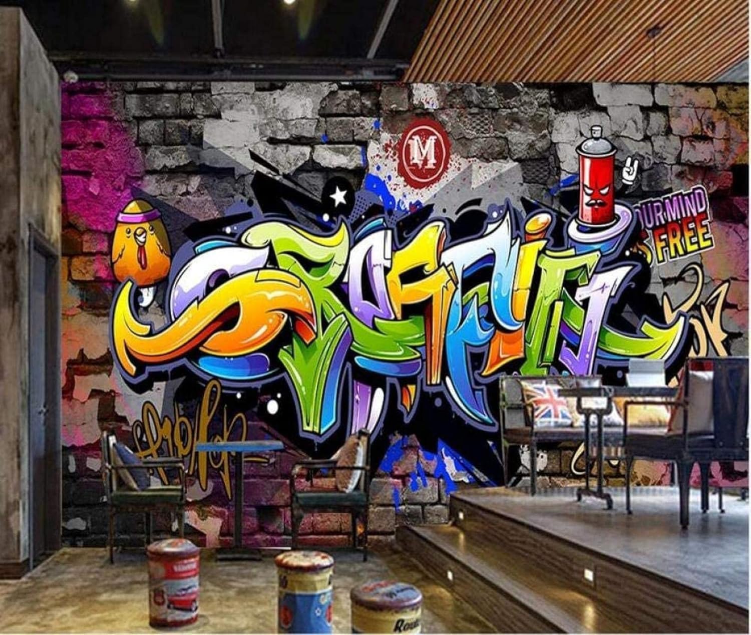 Large Adhesive Graffiti Wallpaper Custom Wallpaper Mural