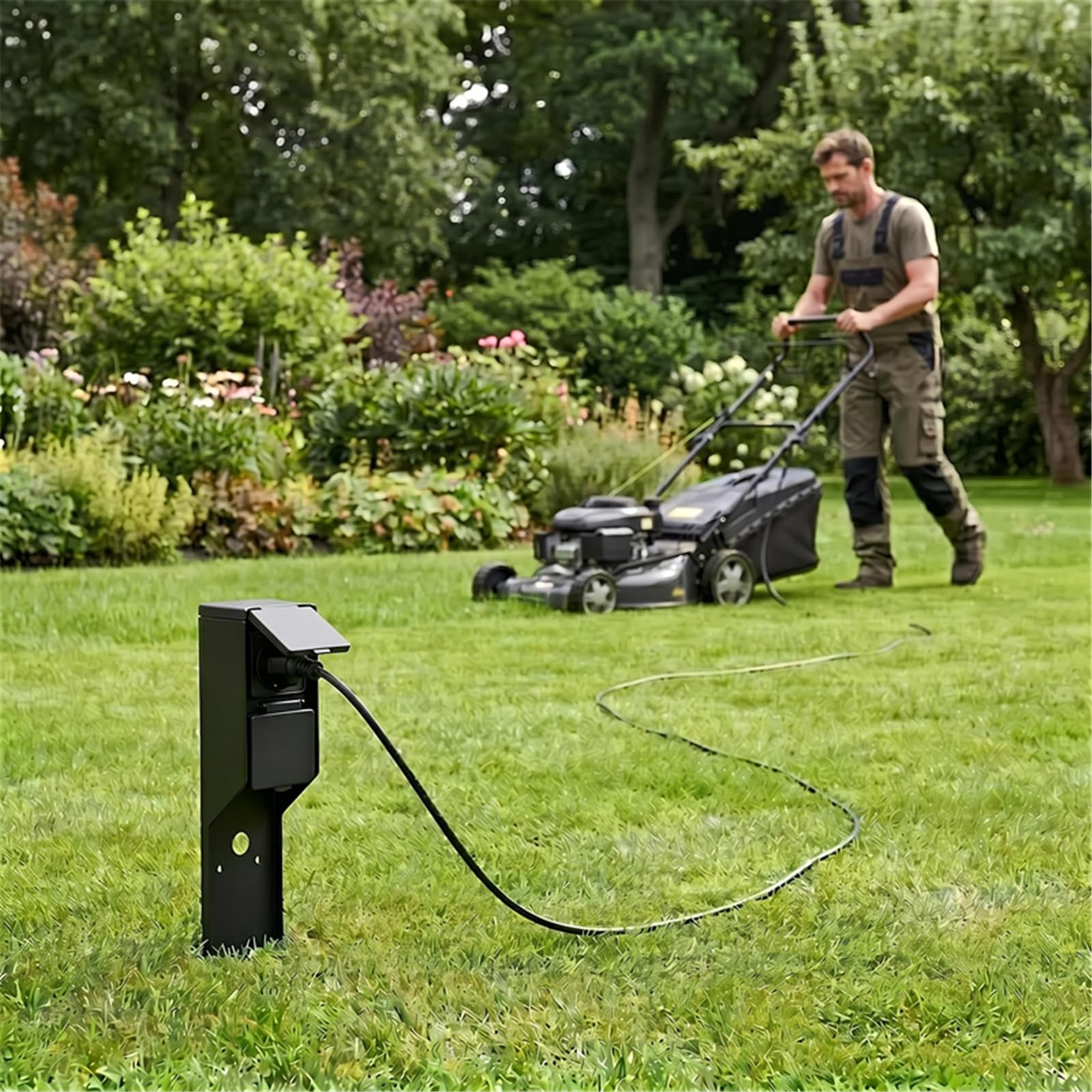 Presa elettrica da giardino, presa esterna con picchetto per esterni, 2 ingressi, in acciaio inox, IP44, antracite