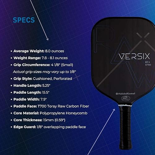 Miniatura 3 de VERSIX RAW Carbon Fiber Pickleball Paddle,Polypropylene Honeycomb Core, T700 Toray Raw Carbon Fiber, 7.9oz (Midweight), 15mm Core