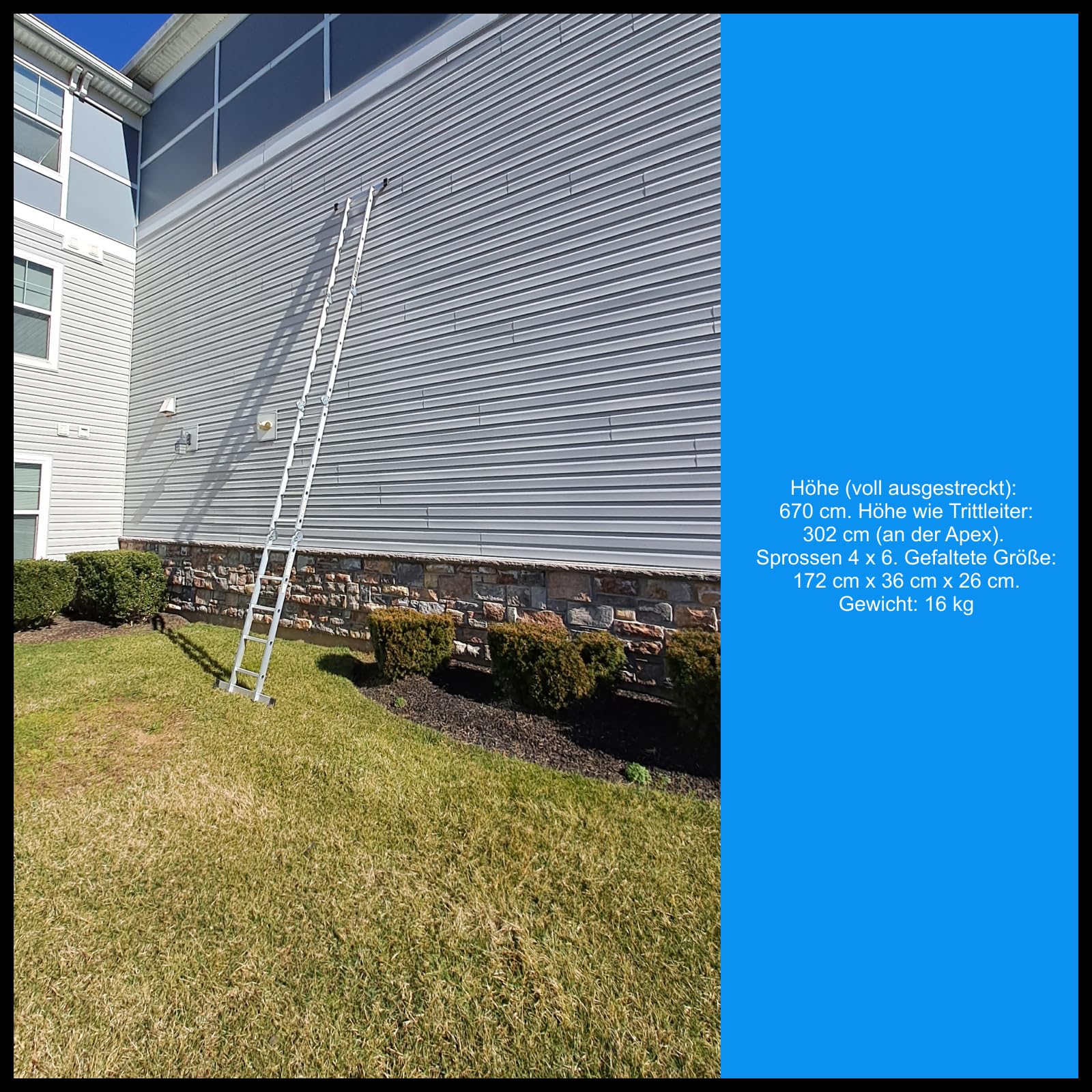 MEHRZWECKLEITER ANLEGELEITER STEHLEITER 670cm AUS Aluminium Leiter 6,7m KS6.7