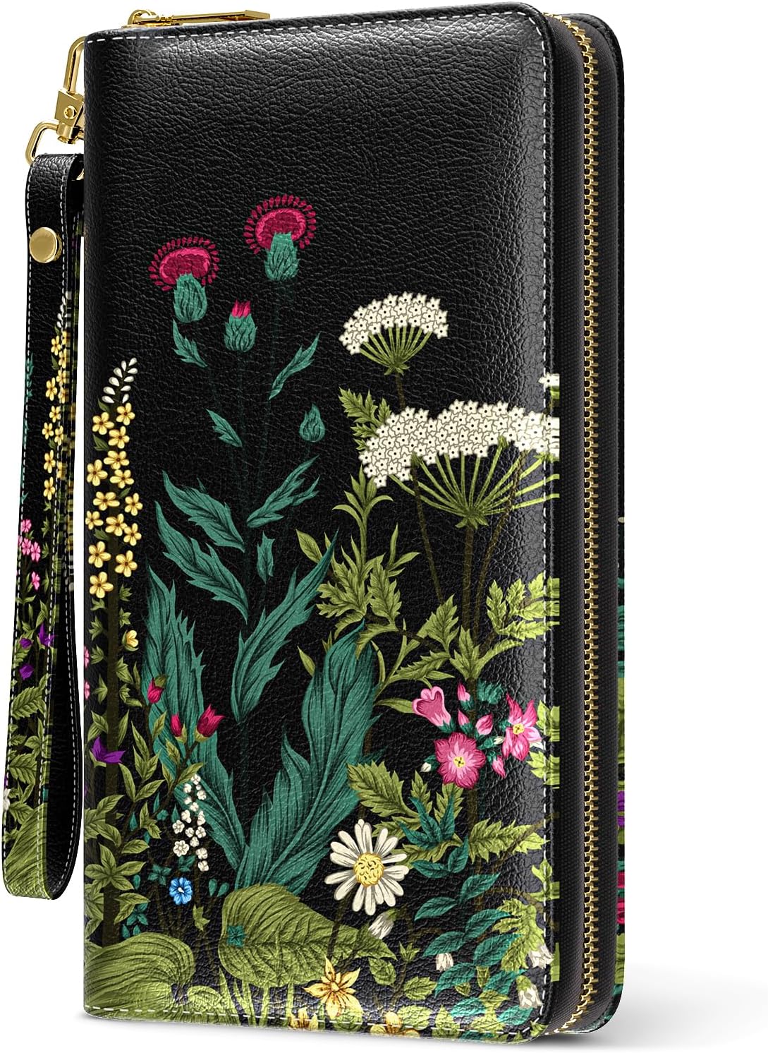 Nipichsha Womens Wallet, RFID Wristlet Wallet for Women, Cute Ladies Purse, Large Credit Card Clutch Purse, Leather Card Holder Wallets with Zipper & Phone Holder, Dandelion