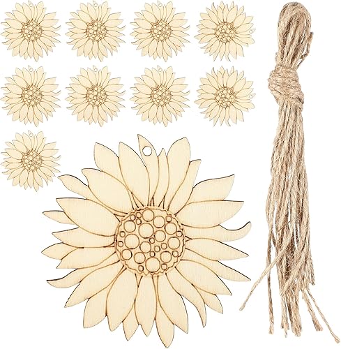 Miniatura 2 de EXCEART 10 piezas de recortes de madera sin terminar con diseño de girasol, letrero inspirador para pared, porche, adornos artísticos pequeños para