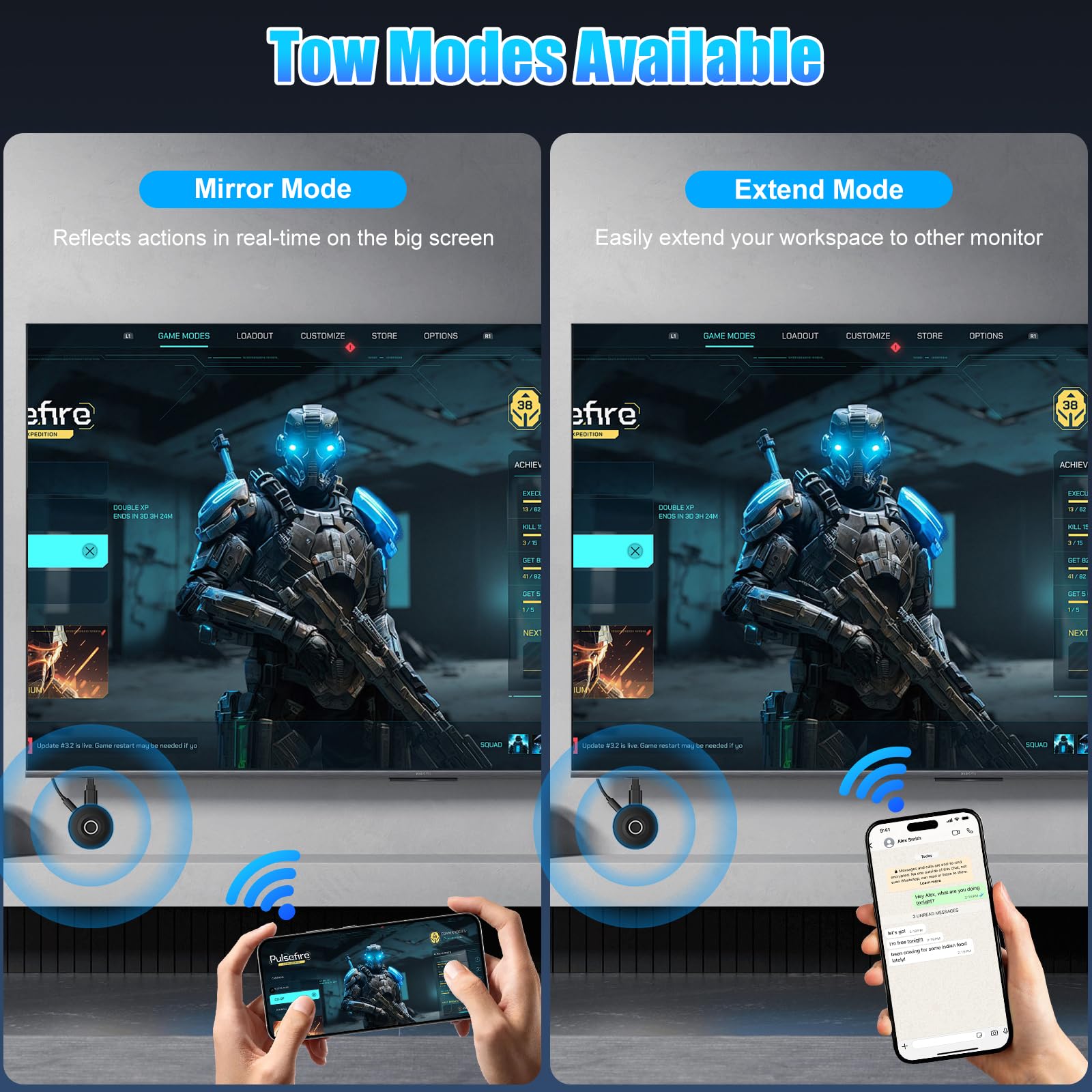 FIREBULL 4K HDMI sans Fil,Clé Miracast Dongle WiFi Double Bande 2.4G/5GHz,compatibles Android/iOS/i-Phone/i-Pad/Supporte Miracast,DLNA, Airplay,Vidéo Streamer Plug & Play