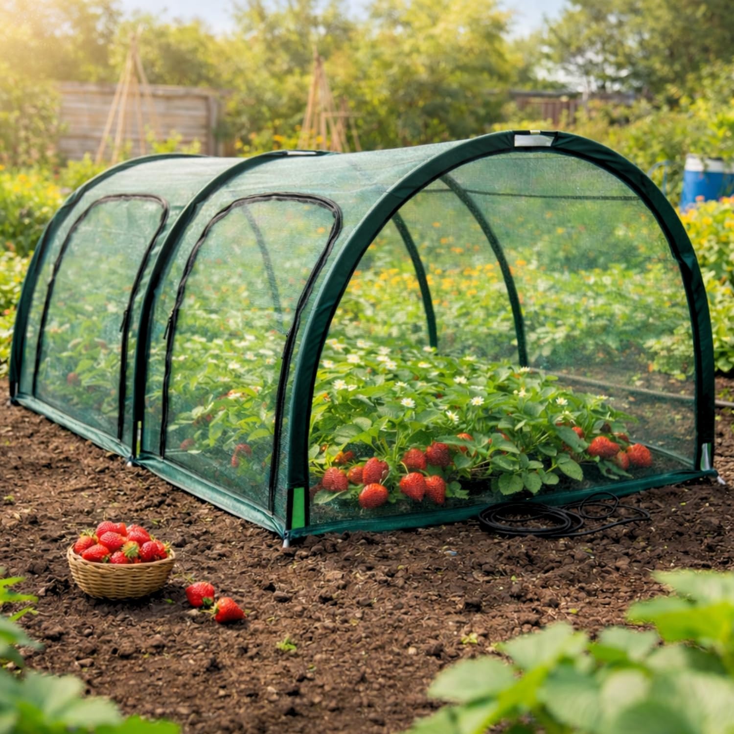 GardenSkill Net Grow Tunnel - Garden Growhouse Cloche for Protecting Fruit Vegetables Plants (2m x 1m x 1m high)