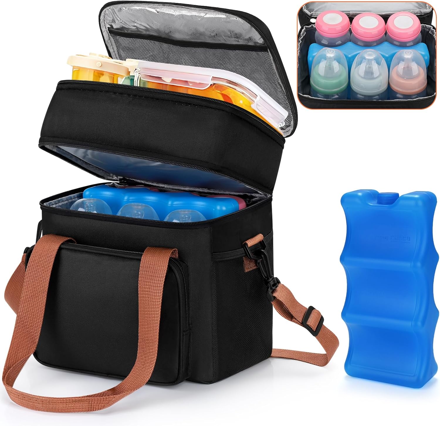 Accmor Breastmilk Cooler Bag with Ice Pack, Fits 6 Baby Bottles Up to 9 Ounce Insulated Baby Bottle Tote Bags, Waterproof Breastmilk Cooler Bags for Nursing Working Mom Daycare
