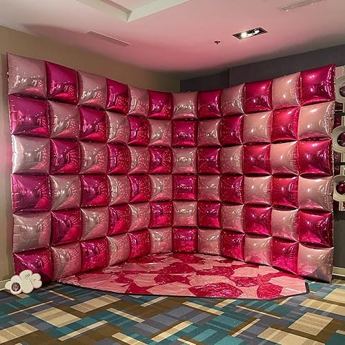 Miniatura 2 de Hot Pink and Rose Double Sided Square Foil Balloons Wall,19 Inches Pink Metallic Foil Balloons Tunnel Arch Kit for Girls