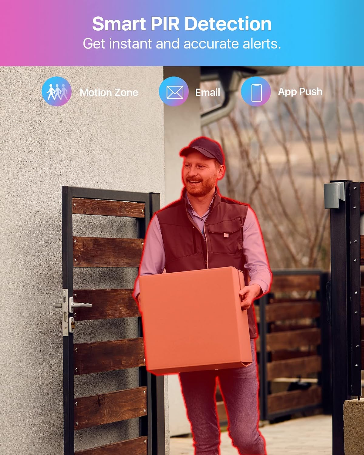 Image showing smart PIR detection identifying a person with a package.