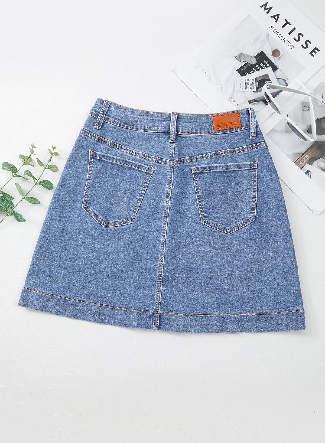 Sidefeel Women's Jean Skirt High Waisted Stretch Casual Summer Zimbaplatinum Denim Skirt with Pockets - Image 8