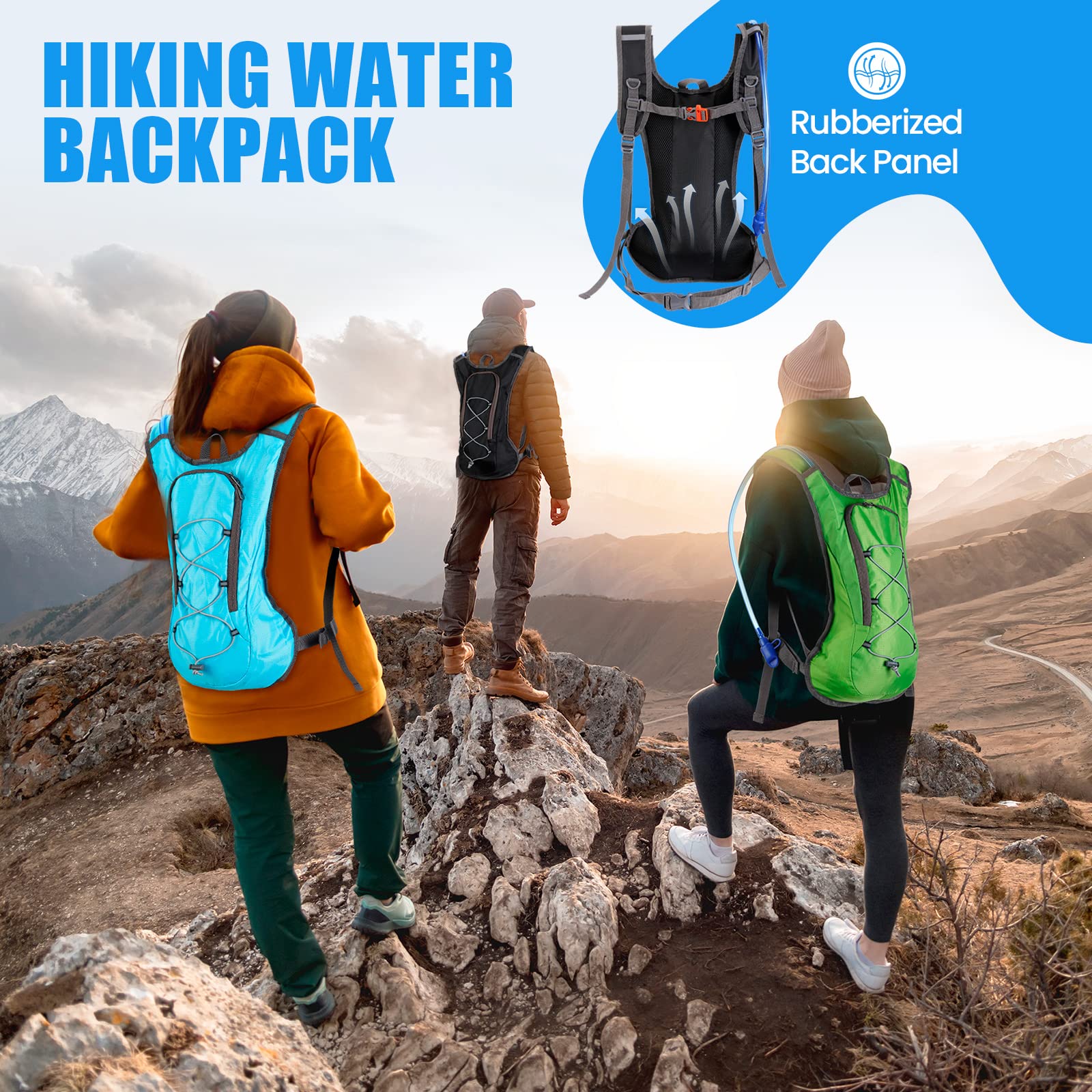 3 Stück Trinkrucksack mit 3 Stück 2L Wasserblase, Wasserrucksack, Trinkblase für Camping, Wandern, Radfahren, Laufen, Klettern, Radfahren