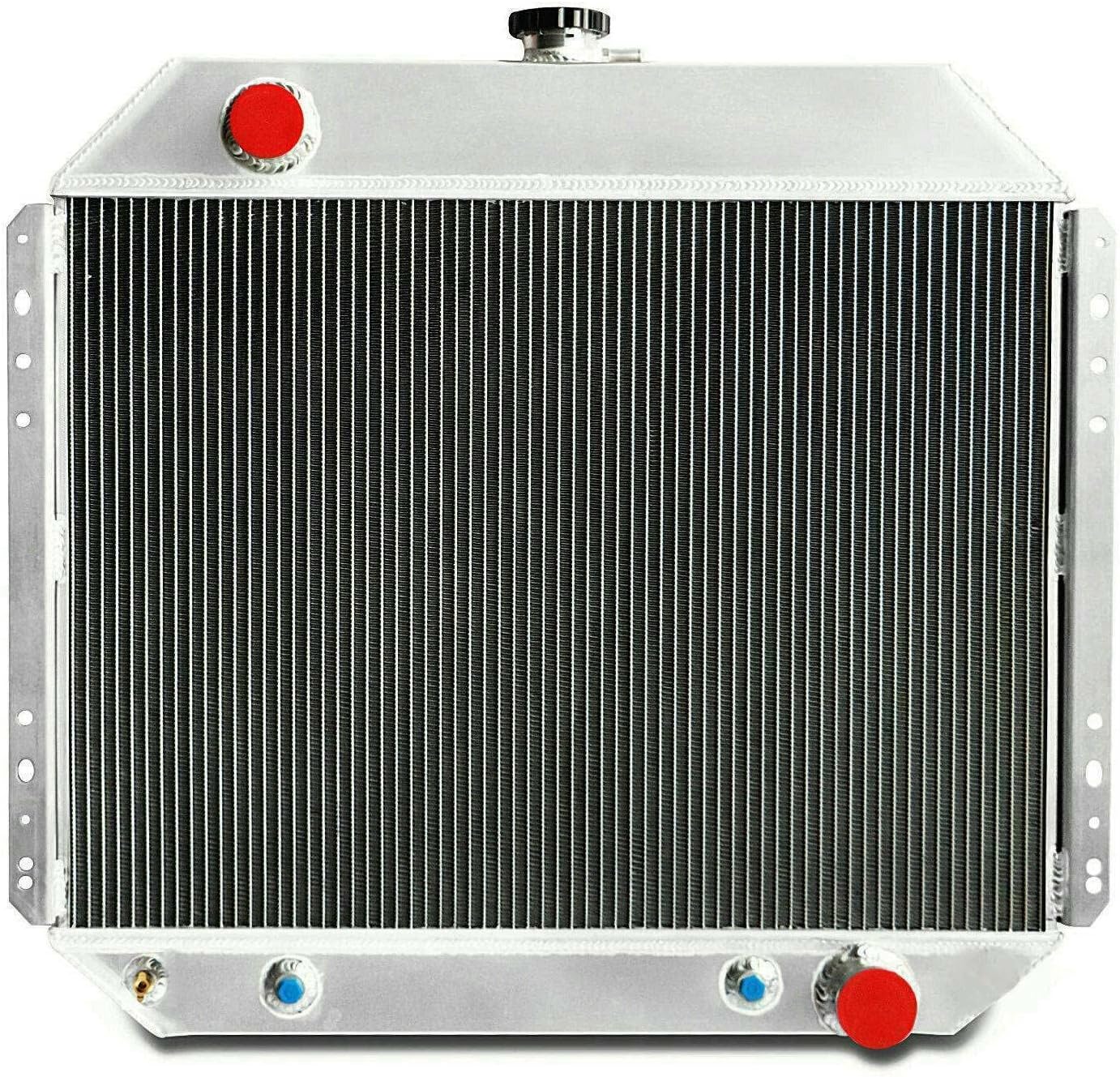 4 Row Aluminum Radiator Compatible with 1966-1979 Ford Bronco F100 F150 F250 F350 Pickup L6 V8 Radiators with Electric Fan Shroud Thermostat Kit