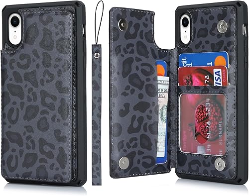 Cavor Funda tipo cartera para iPhone XR con tarjetero para iPhone Xr para mujeres y hombres, funda protectora a prueba de golpes con soporte y