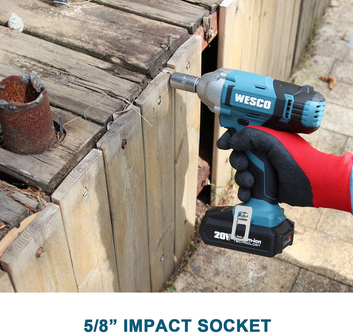 Up To 40% OFF Cordless Impact Wrench, WESCO 20V Impact Wrench, 1/2-inch, 2.0Ah Li-ion Battery and Charger Included, 3000 IPM, 2400 RPM, Impact Sockets Included, Belt Clip for Easy Carrying