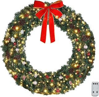 VINGLI 60 Inch Pre-lit Outdoor Christmas Wreath w/220 LED Lights, 600 PV...