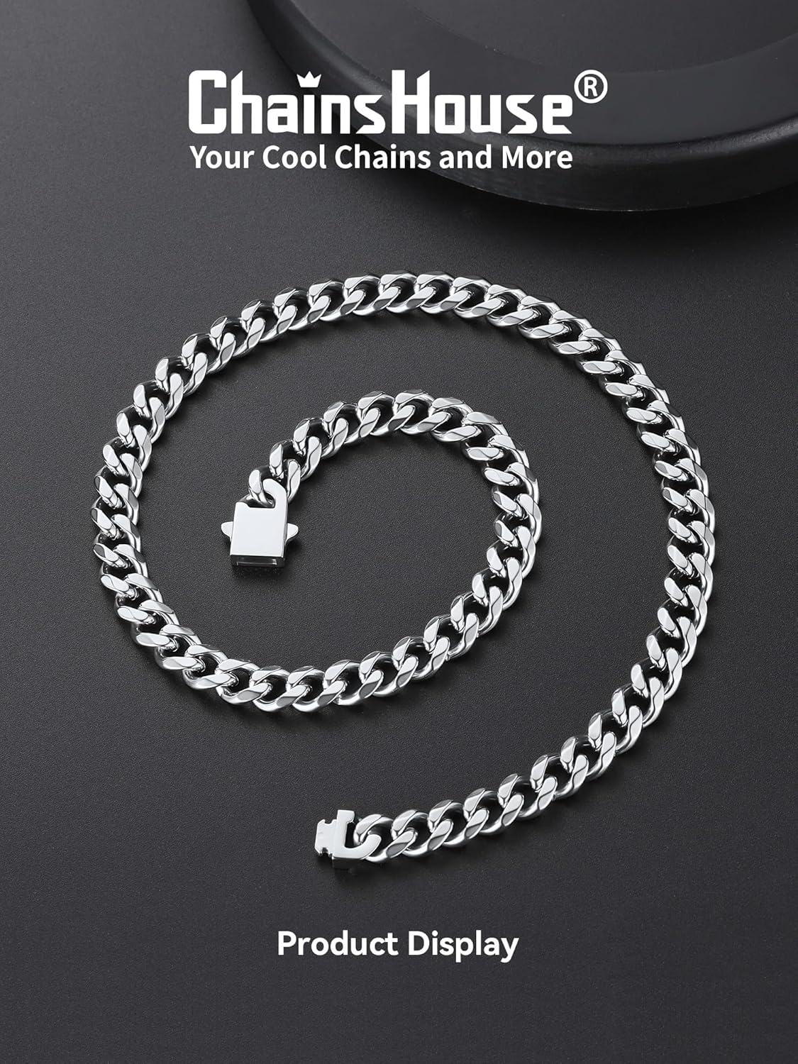 ChainsHouse Cuban Chain Necklace for Men, Stainless Steel/Black/Gold Plated Miami Cuban Necklace 6/9/12MM Width 18"-30" Length Hip Hop Jewelry, Send Gift Box - Image 4