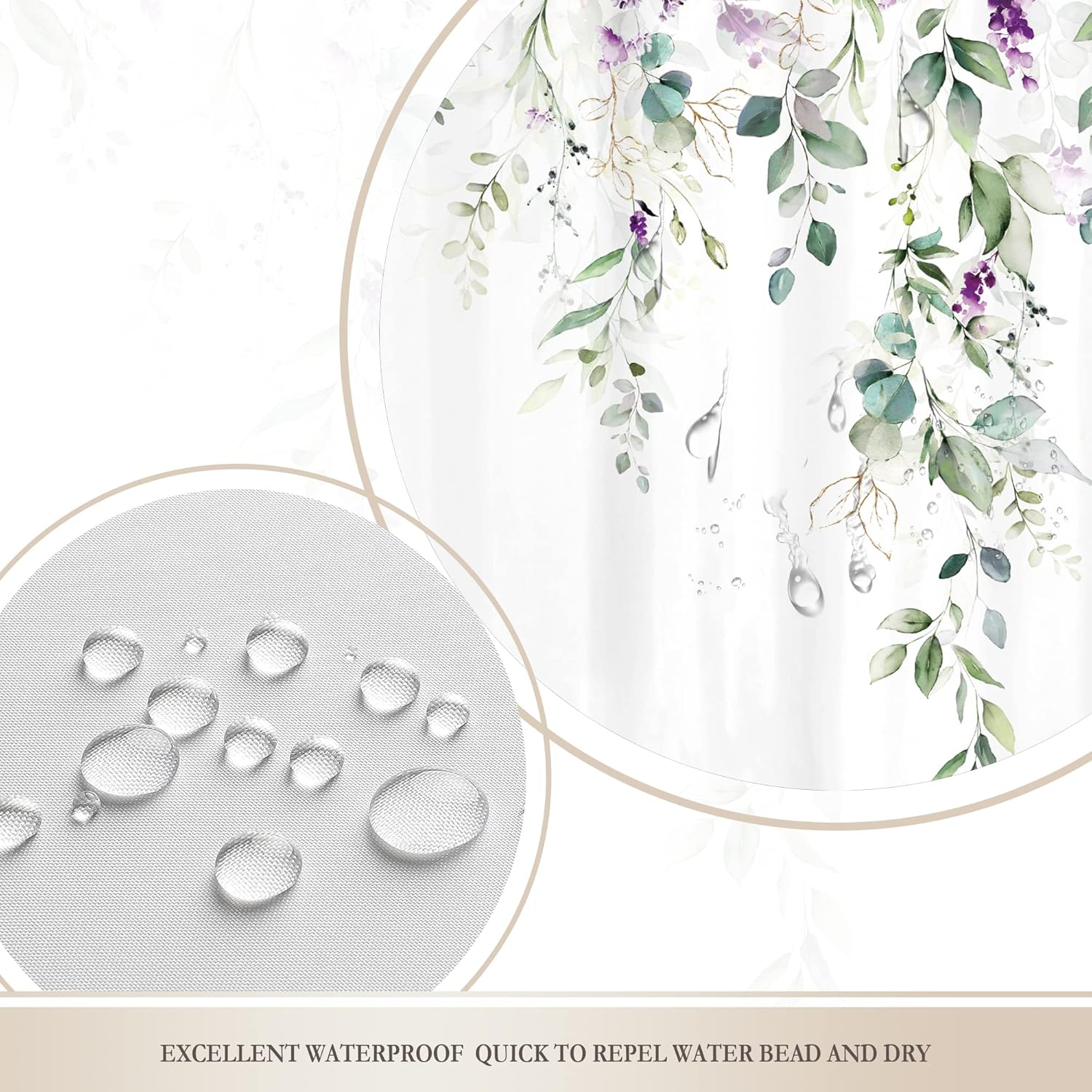 Glawry Green Eucalyptus Lavender Shower Curtain 60Wx72L Inches Watercolor Purple Floral Leaf Botanical Bathroom Plants Lilac Spring Summer Nature Bath Accessories Art Home Decor Fabric 12 Pack Hooks