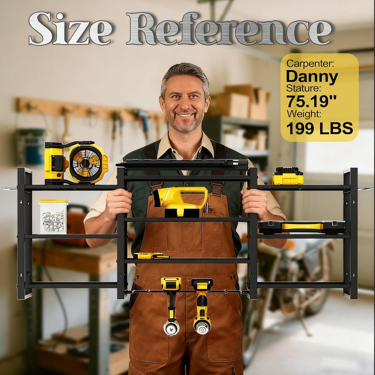 Power Tool Organizer Wall Mount With Charging Station,Upgraded Tool Shelf Load 400 Lbs,10-Tiers With 4 Cordless Drill Rack And 6FT Power Strip,Battery Utility Shelve For Garage Workshop