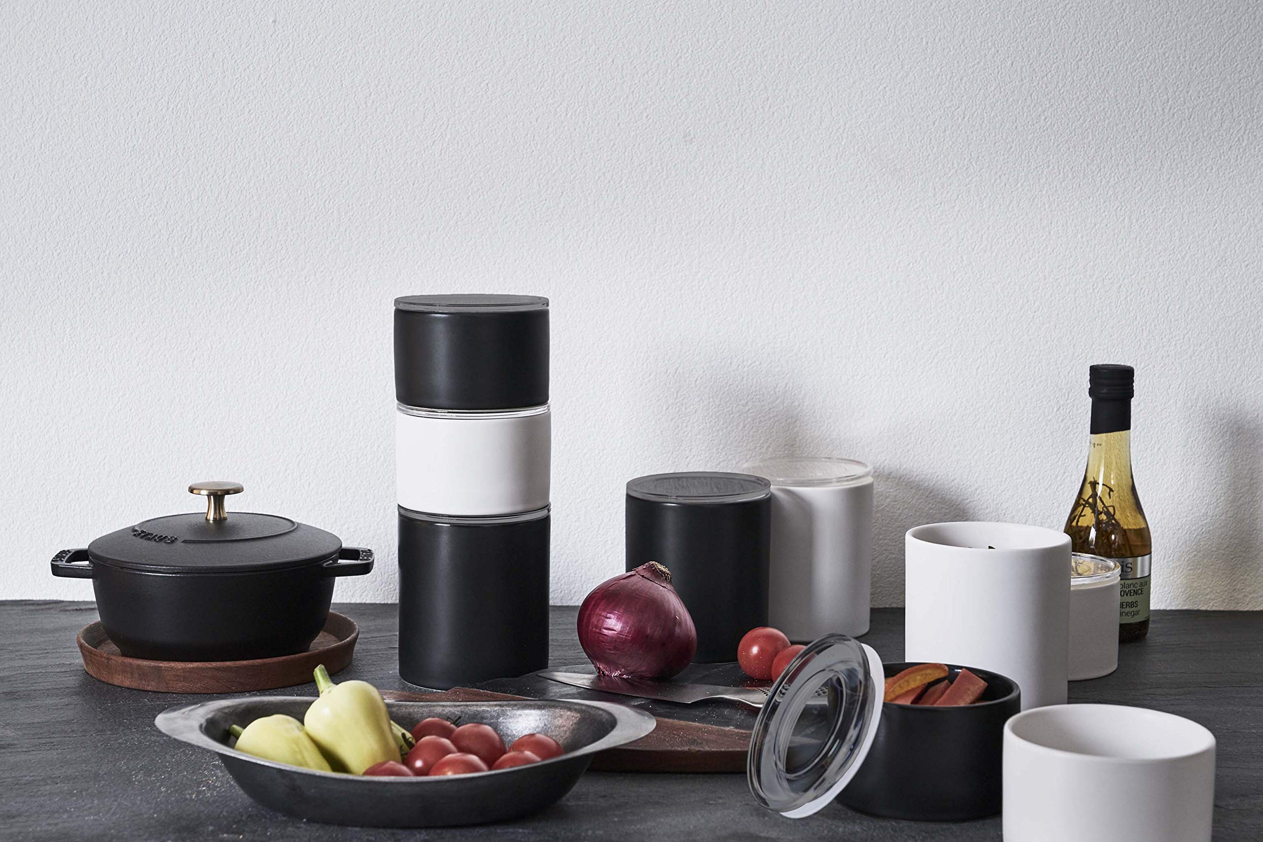 YAMAZAKI home Seramik yiyecek saklama egzersiz aletleri/canisters hava geçiren kapaklı seramik kutu, seramik, siyah, tek boy