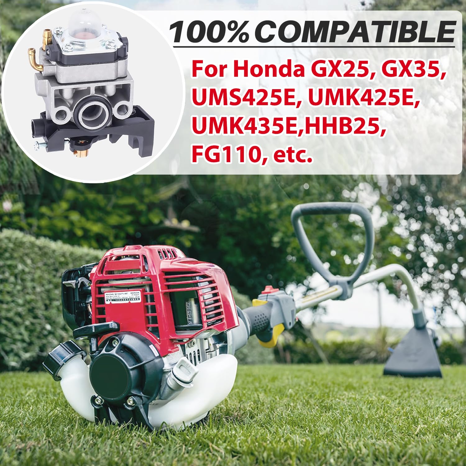 Carburateur pour Honda GX25 GX35 GX50 UMS425E UMK425E UMK435E HHB25 FG110, JRISBO Carburateur de Débroussailleuse & Souffleur & Moteur 4-Temp Kit Réparation avec Filtre Joint Bougie