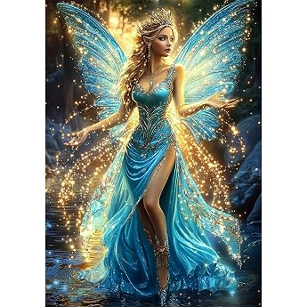 NEWENMO 5D Elegant Fairy Diamond Painting Pictures DIY Glowing Wings Diamond Painting Craft Set Adults Dreamlike Diamond Painting Kit Complete for Adults for Beginners Home Gift 30 x 40 cm