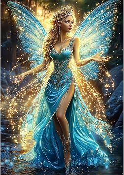 NEWENMO Elegant Fairy Diamond Painting Kits Adults,5D Glowing Wings Diamond Art Kits Complete,DIY Full Drill Crystal Embroidery Gifts,Dreamy Diamond Art Craft,for Living Room Home Decor - 30x40cm